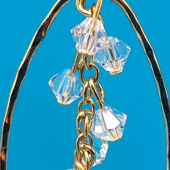 Clear Crystal Oval Hoop Earrings, Gold Tone Ear Wires - Picture 4 of 12